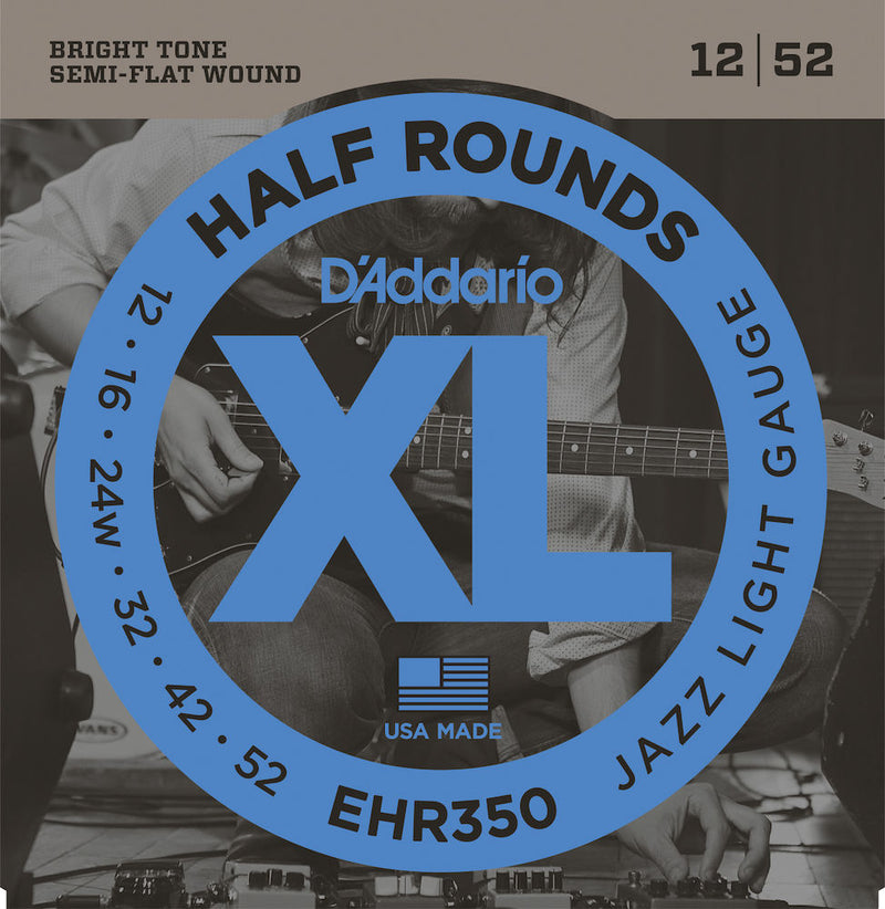 D'Addario EHR350 Half Round Electric Guitar Strings, Jazz Light, 12-52