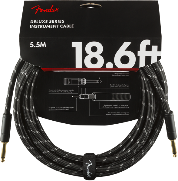 Fender Deluxe Series, 18.6’ Instrument Cable, Black Tweed