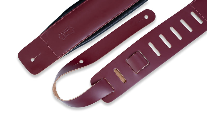 Levy's 3" Leather Guitar Strap With Foam Padding And Garment Leather Backing- Burgundy Color
