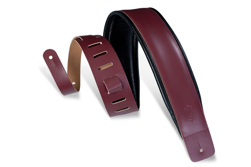 Levy's 3" Leather Guitar Strap With Foam Padding And Garment Leather Backing- Burgundy Color