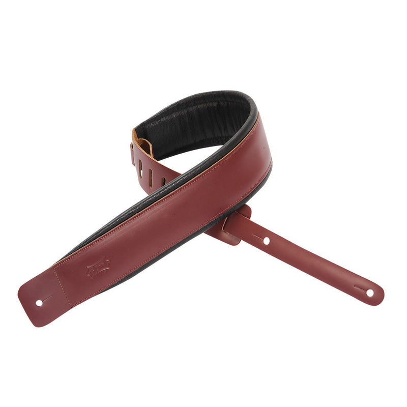 Levy's 3" Leather Guitar Strap With Foam Padding And Garment Leather Backing- Burgundy Color