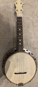 Banjolele with resonator and perloid headstock, verticle