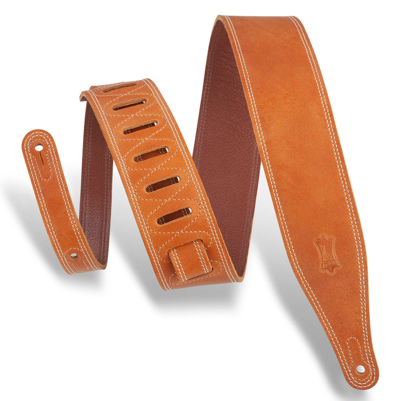 Levy's 2 1/2" Pull-up Leather Guitar Strap With Soft Garment Leather Backing. 2-ply 'Butter' Strap, Tan