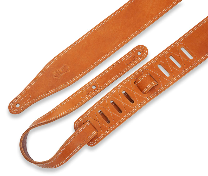 Levy's 2 1/2" Pull-up Leather Guitar Strap With Soft Garment Leather Backing. 2-ply 'Butter' Strap, Tan