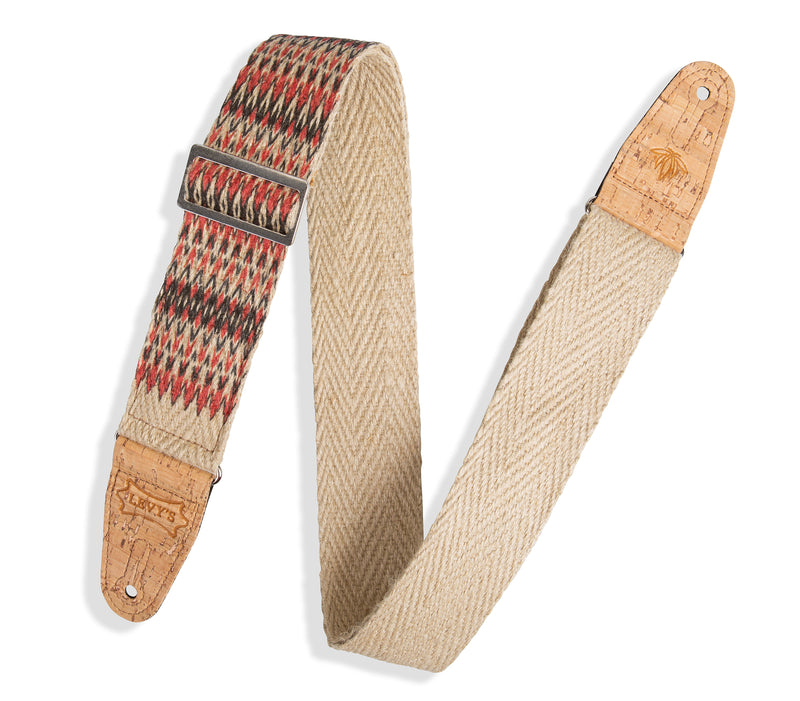 Levy's 2 inch Hemp Webbing Guitar Strap with Ink Printed Ikat Design And 2.5 inch Hemp Pocket on Back.