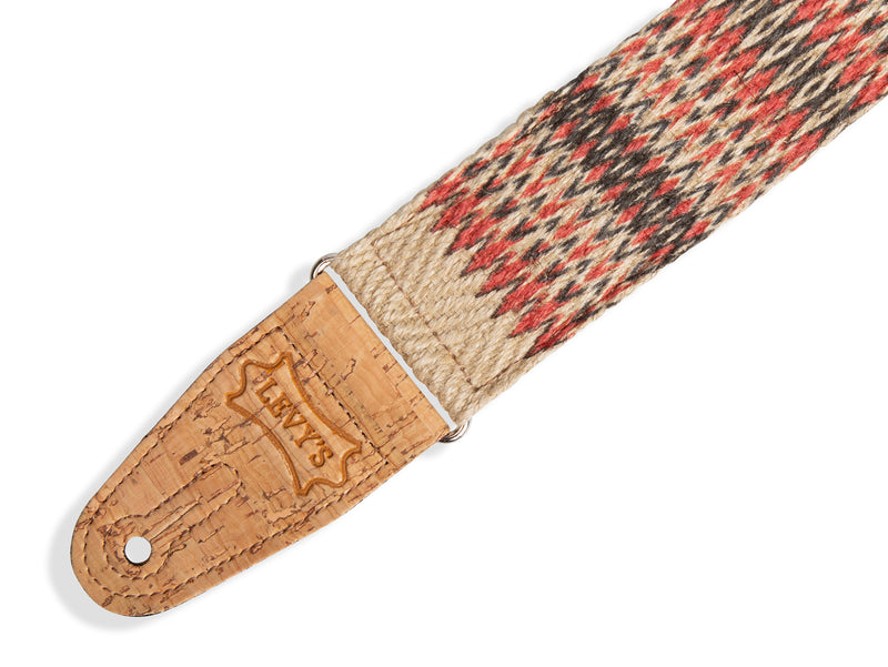 Levy's 2 inch Hemp Webbing Guitar Strap with Ink Printed Ikat Design And 2.5 inch Hemp Pocket on Back.