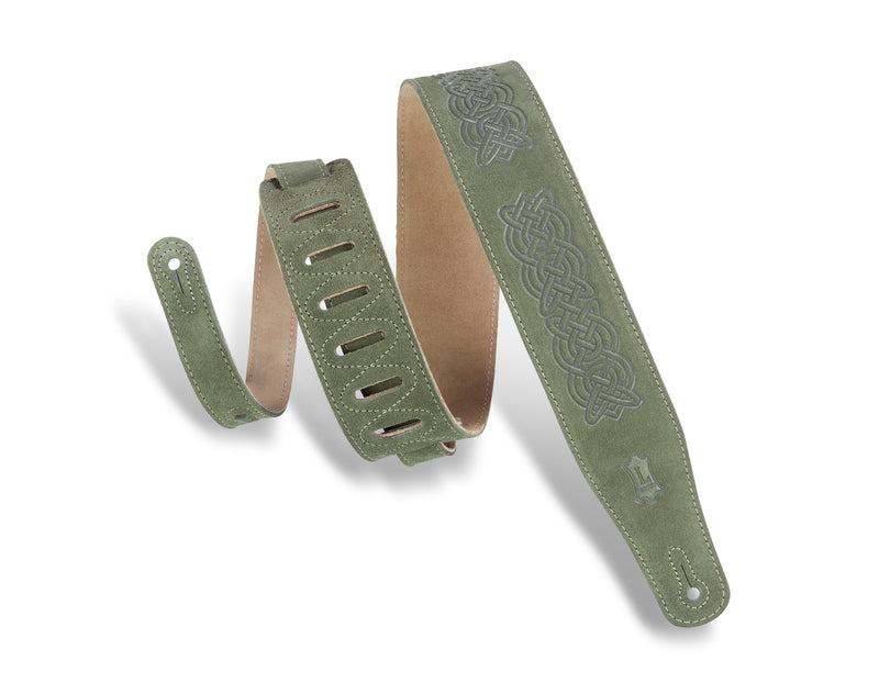 Levy's 2 1/2" Suede Leather Celtic Guitar Strap With Natural Suede Leather Backing, Green Suede