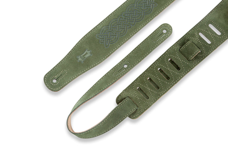 Levy's 2 1/2" Suede Leather Celtic Guitar Strap With Natural Suede Leather Backing, Green Suede