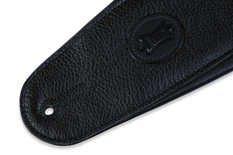 Levy's 4 1/2" Black Logo Garment Leather Bass Strap With Foam Padding Black
