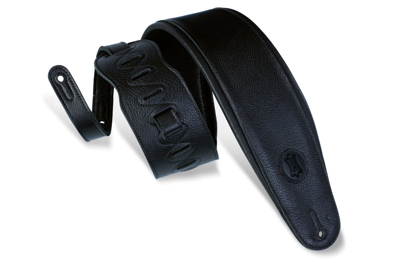 Levy's 4 1/2" Black Logo Garment Leather Bass Strap With Foam Padding Black