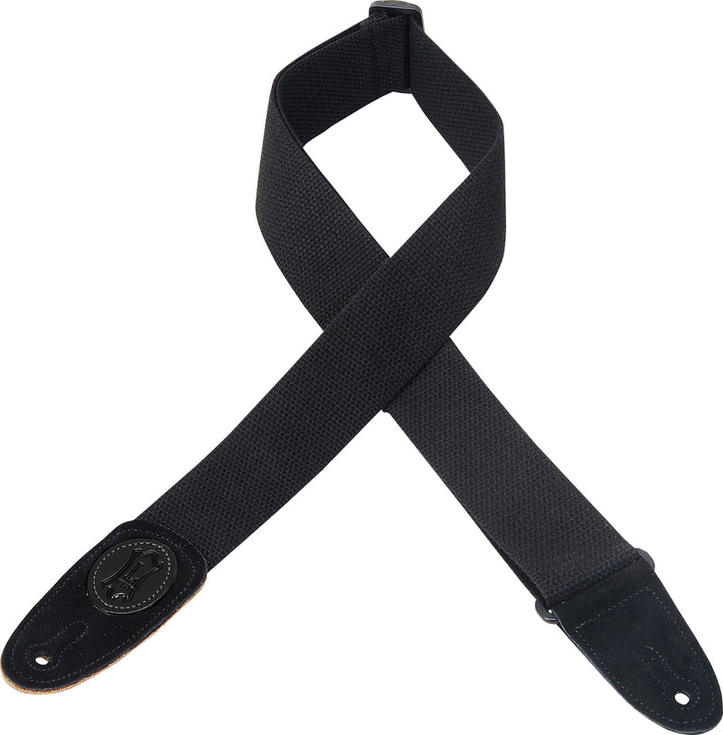 Levy's 2" Black Logo Signature Series Cotton Guitar Strap With Suede Ends