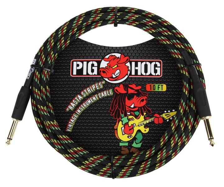 Pig Hog Rasta Stripes Instrument Cable, 10ft