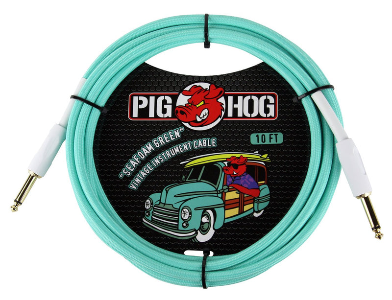 Pig Hog Seafoam Green Instrument Cable, 10ft
