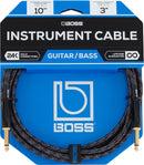 BOSS 10FT / 3M INSTRUMENT CABLE, STRAIGHT/STRAIGHT 1/4" JACK