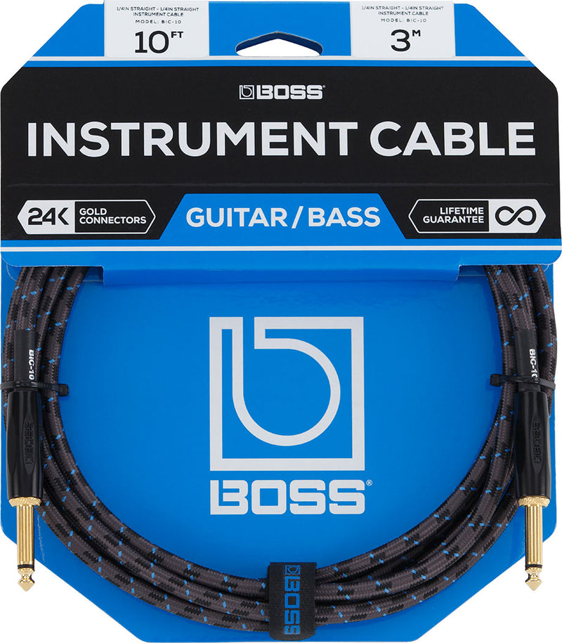 BOSS 10FT / 3M INSTRUMENT CABLE, STRAIGHT/STRAIGHT 1/4" JACK