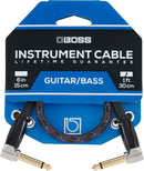 BOSS 1FT / 30CM INSTRUMENT CABLE, ANGLED/ANGLED 1/4" JACK