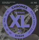 D'Addario ECG24 Chromes Flat Wound Electric Guitar Strings, Jazz Light, 11-50