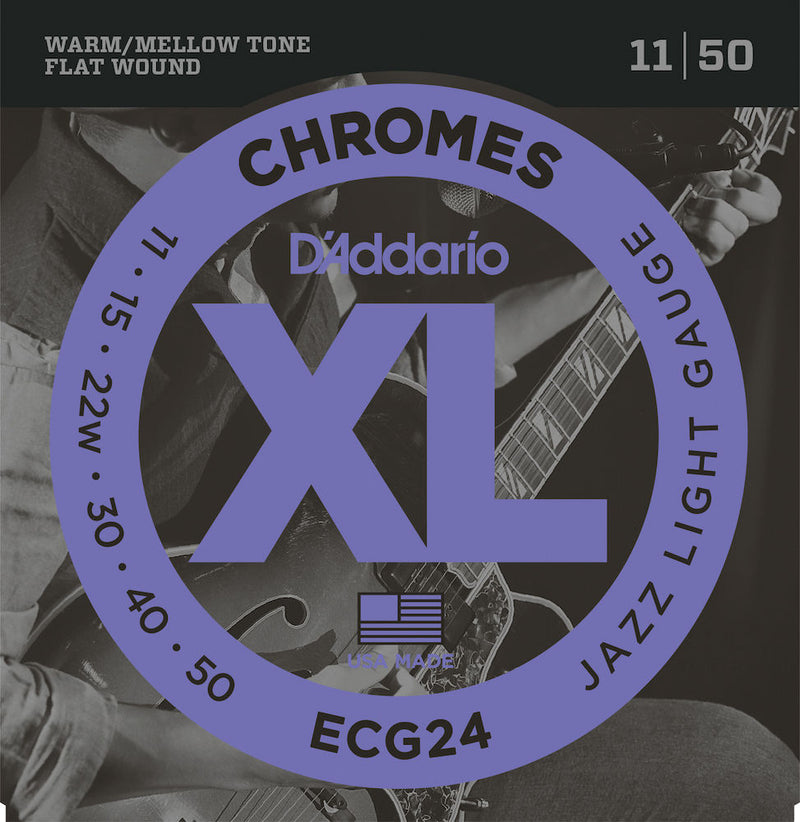 D'Addario ECG24 Chromes Flat Wound Electric Guitar Strings, Jazz Light, 11-50