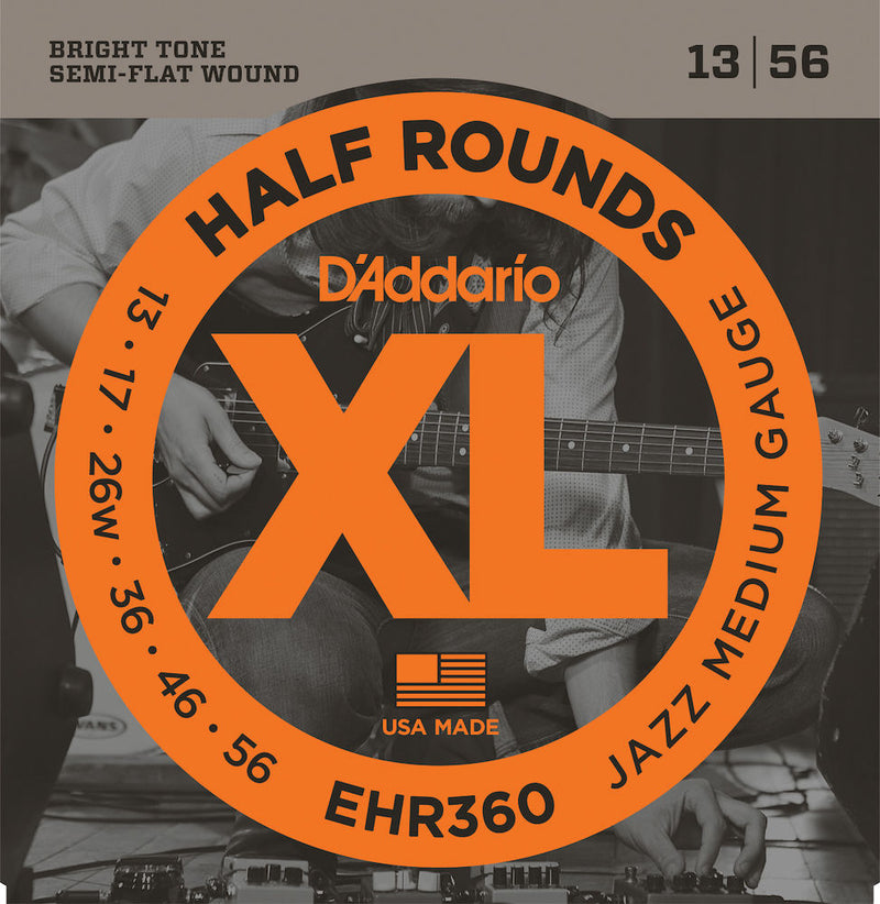 D'Addario EHR360 Half Round Electric Guitar Strings, Jazz Medium, 13-56