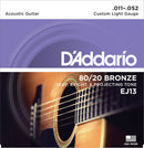 D’Addario EJ13 80/20 Bronze Acoustic Guitar Strings, Custom Light, 11-52
