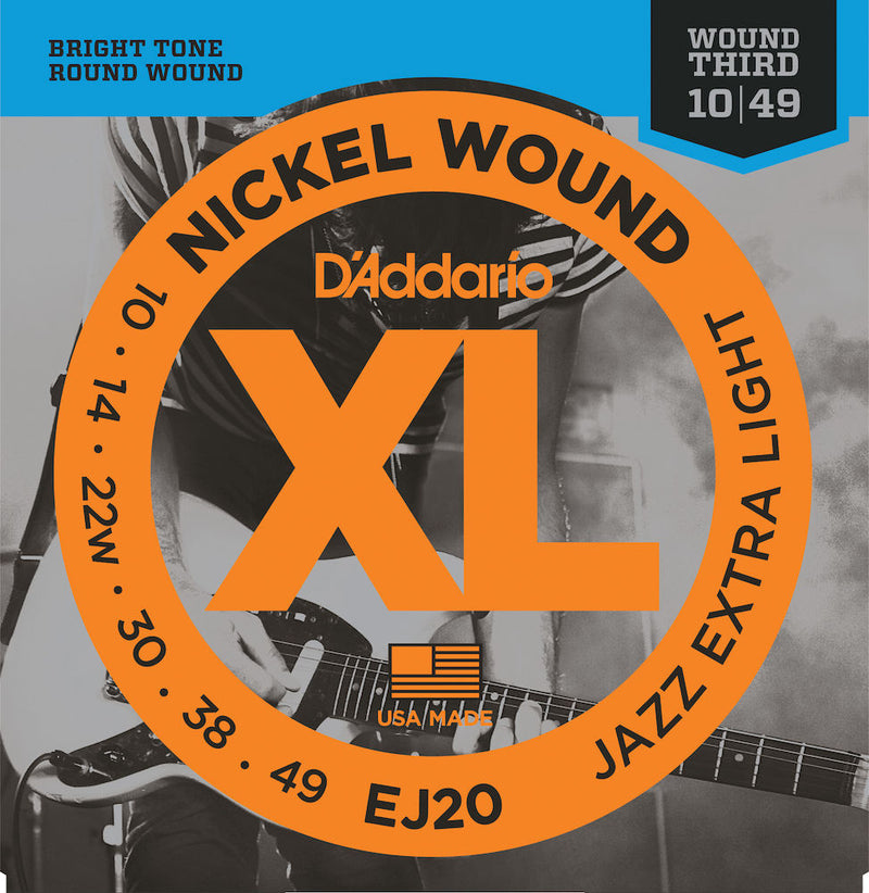 D'Addario EJ20 Nickel Wound Electric Guitar Strings, Jazz Extra Light, 10-49