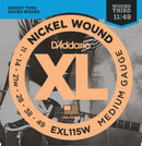 D'Addario EXL115W Nickel Wound Electric Guitar Strings, Medium/Blues-Jazz Rock, Wound 3rd, 11-49