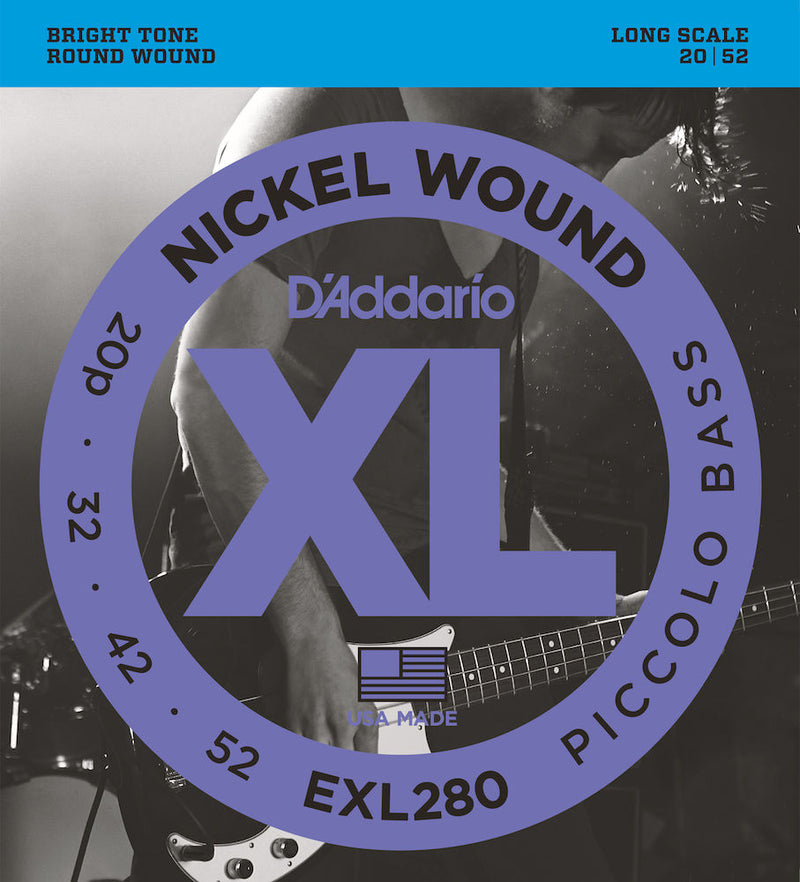 D'Addario EXL280 Nickel Wound Piccolo Bass Strings, 20-52, Long Scale