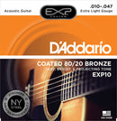 D'Addario EXP10 Coated Acoustic Guitar Strings, 80/20, Extra Light, 10-47