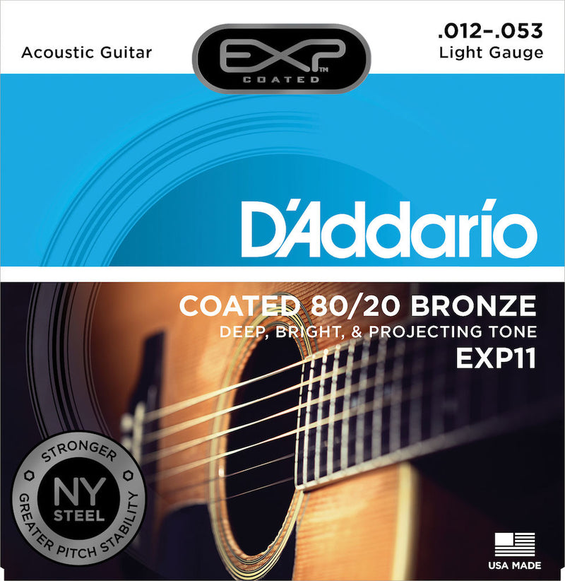 D'Addario EXP11 Coated Acoustic Guitar Strings, 80/20, Light, 12-53