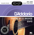 D'Addario EXP13 Coated 80/20 Bronze Acoustic Guitar Strings, Custom Light, 11-52