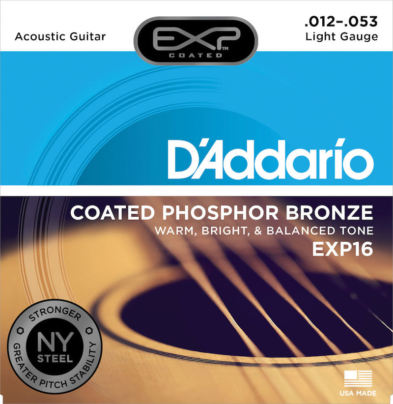 D'Addario EXP16 Coated Phosphor Bronze Acoustic Guitar Strings, Light, 12-53