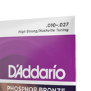 D'Addario EJ38H Phosphor Bronze Acoustic Guitar Strings, High Strung/Nashville Tuning, 10-27
