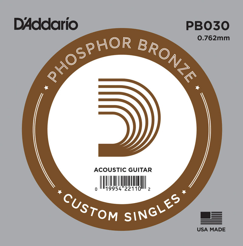 D'Addario PB030 Phosphor Bronze Wound Acoustic Guitar Single String, .030