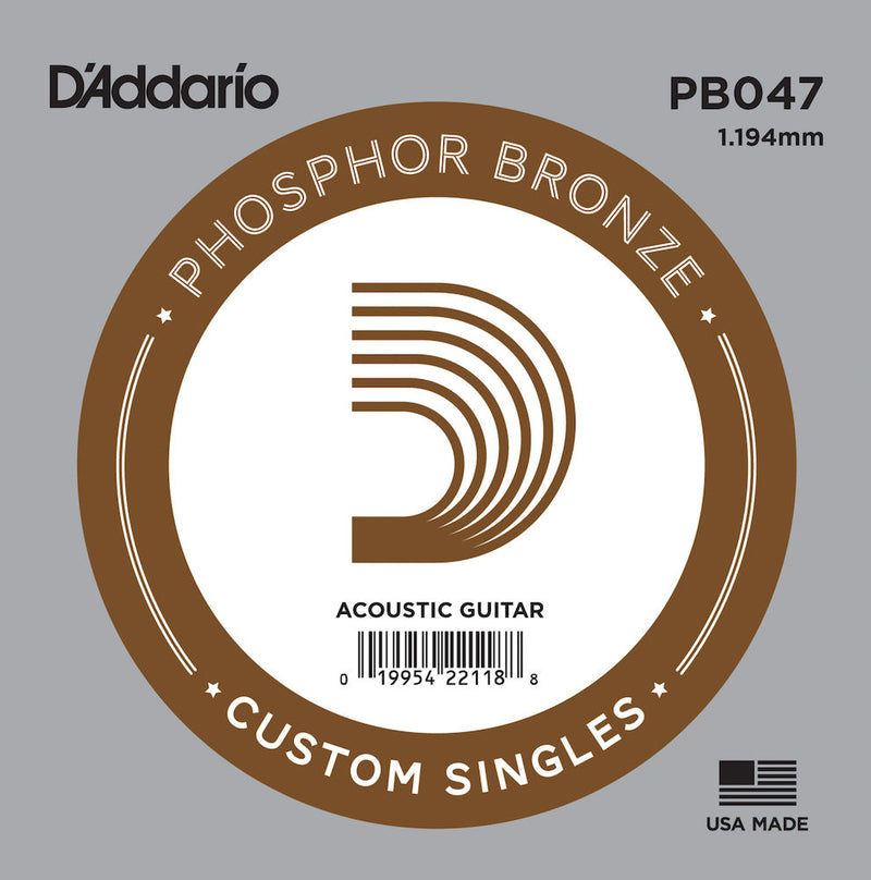 D'Addario PB047 Phosphor Bronze Wound Acoustic Guitar Single String, .047