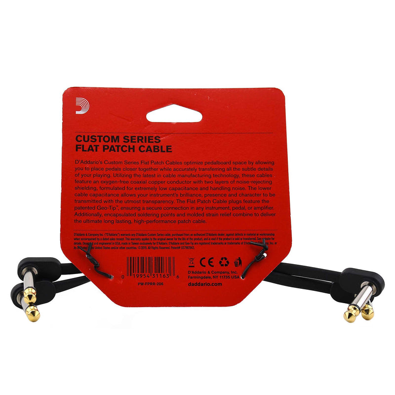 D'Addario Flat Patch Cable, 6in Right Angle, Twin PK